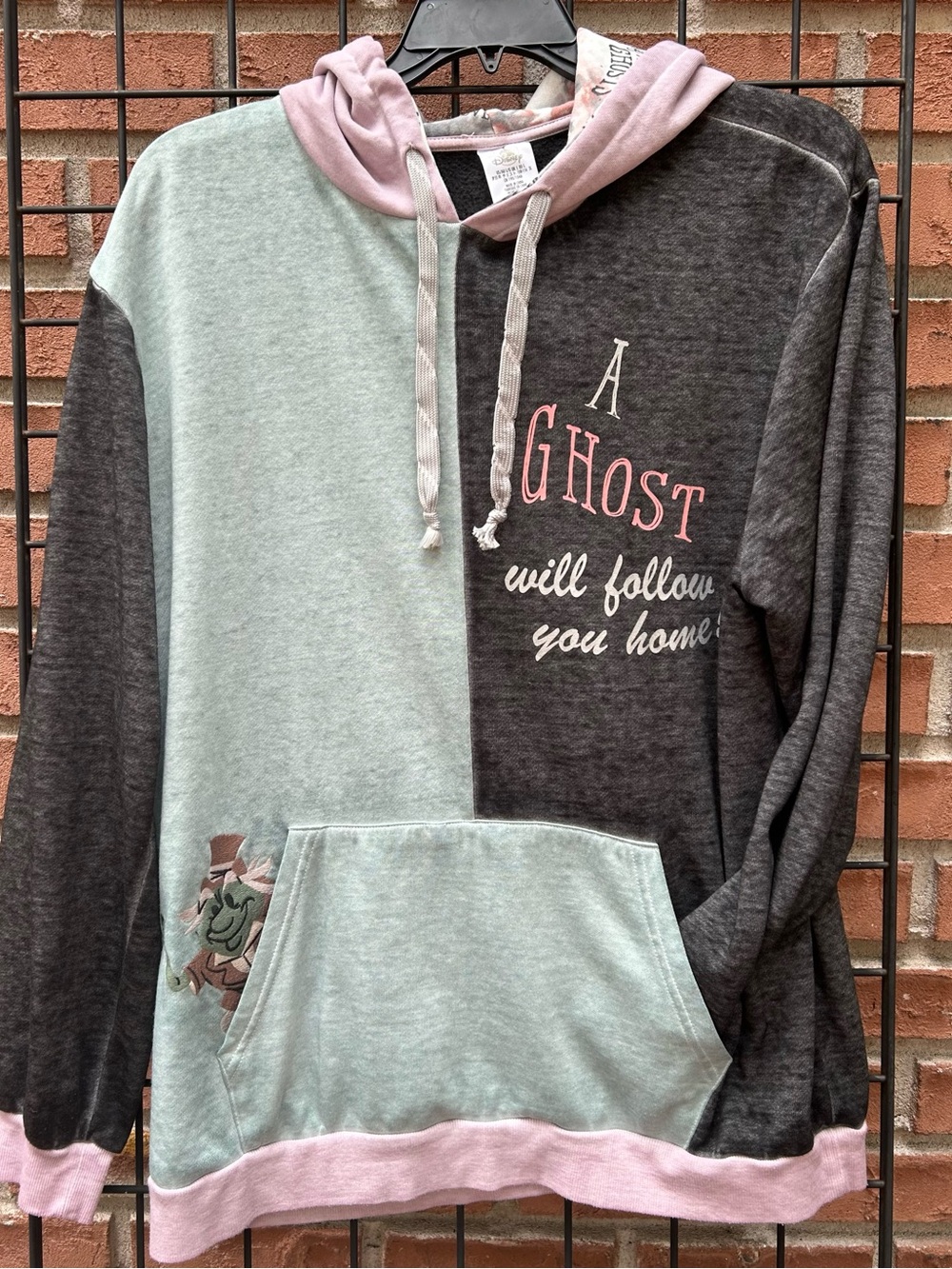 Disney Haunted Mansion Two-Tone Ghost Graphic Hoodie in Gray, Mint & Pink